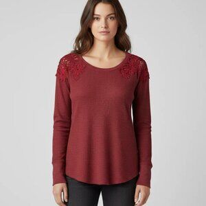 American Eagle Outfitters Women’s Lace Crochet Shoulder Thermal Shirt Top S/P